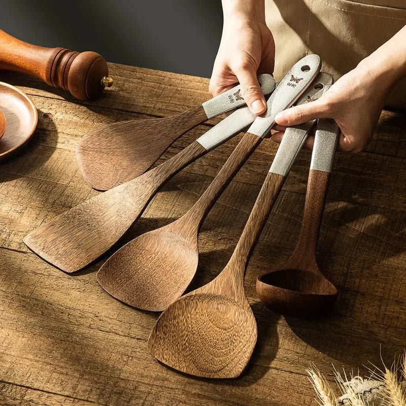 Ustensiles cuisine en bois argenté - ETO La maison du wok